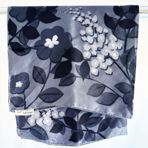 Vintage Lehner Switzerland silk scarf like new, gray and white