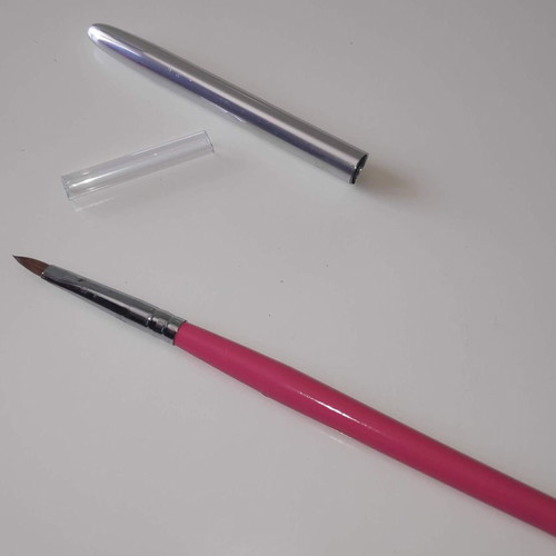 Oval acrylic and 3D brush with cap, pink wooden handle new