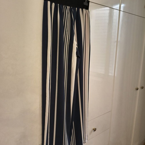Linen sleeveless top and striped palazzo pants set, blue and red