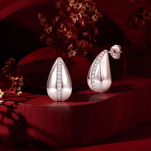 14K White Gold Moissanite Teardrop Earrings with GRA Certificate