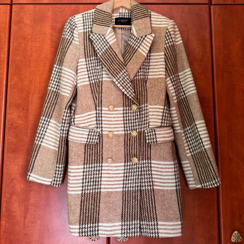 Attentif Paris plaid coat like new, size 36, beige and brown