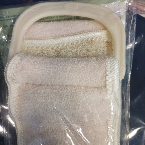 Bath scrubber new from natural loofah sponge with ergonomic handle