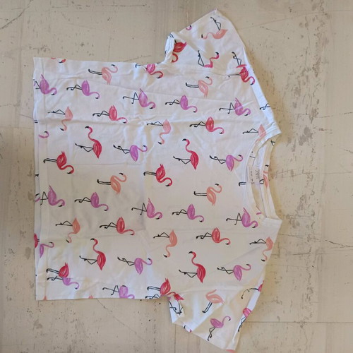 T shirt short for girl used, Zara, white with pink flamingo
