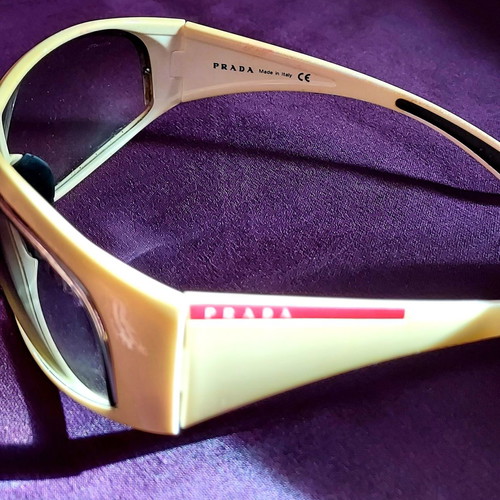 Prada Sport Linea Rossa Sunglasses used, white and beige wrap-around mask style