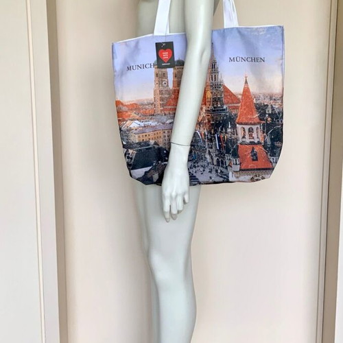 Munich Fabric Shoulder Bag with Travel Print New