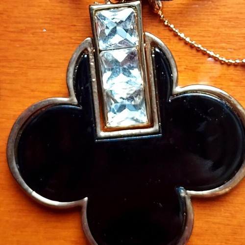 Pendant with four-leaf clover design like new, black and silver