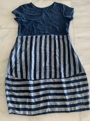 Linen dress striped blue and gray like new, size XL