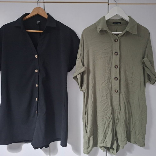 Shein jumpsuits with buttons, black and green, size M