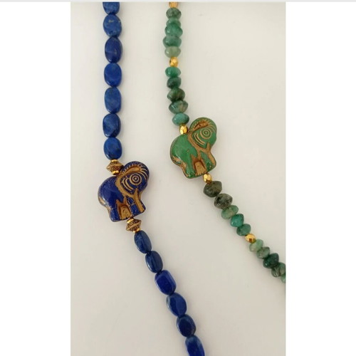 Handmade bracelet with lapis lazuli and glass elephant bead new