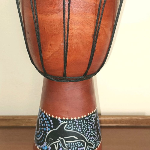 Djembe drum with dolphin dot art design, 30cm
