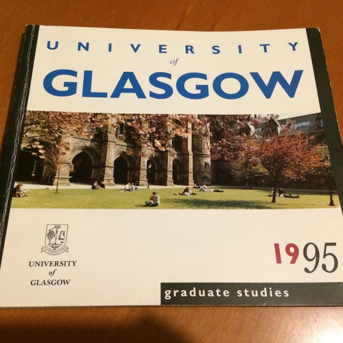 University of Glasgow Postgraduate Prospectus 1995 used, missing part of a page