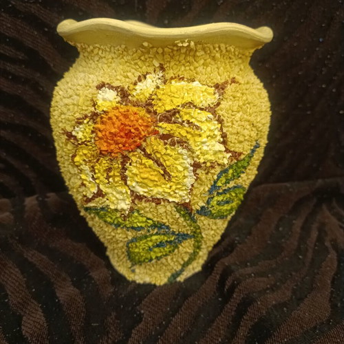 Vintage ceramic vase 17 cm with embossed floral decoration
