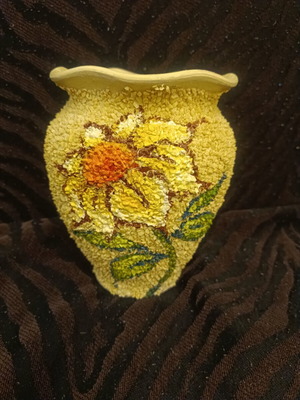 Vintage ceramic vase 17 cm with embossed floral decoration
