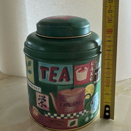 Tea storage tin used, colorful