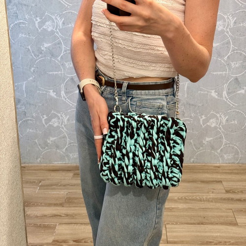 Handmade Crochet Bag, Shoulder and Crossbody, Turquoise Brown