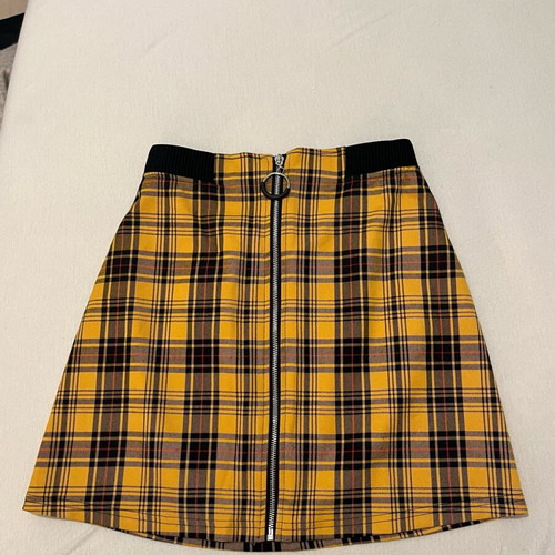 Fishbone mini skirt checked black yellow new