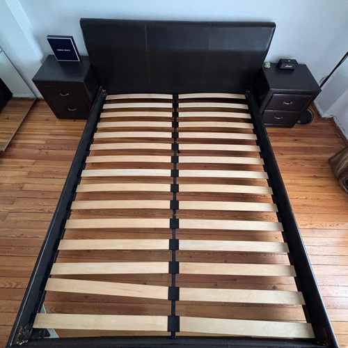 Double bed 160x200 leatherette used without storage
