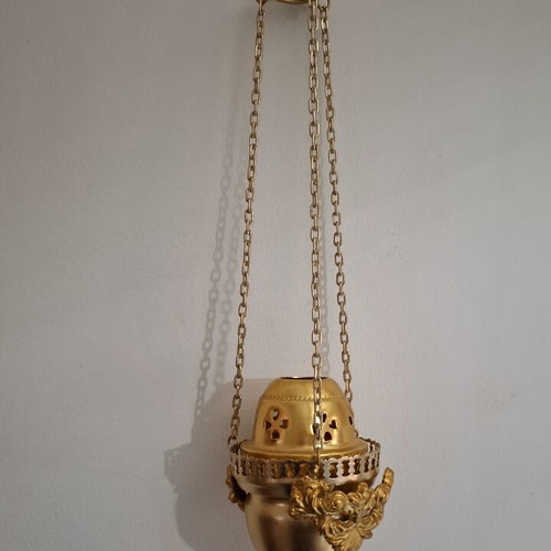 Hanging Church Oil Lamp gold color, like new, 65 cm