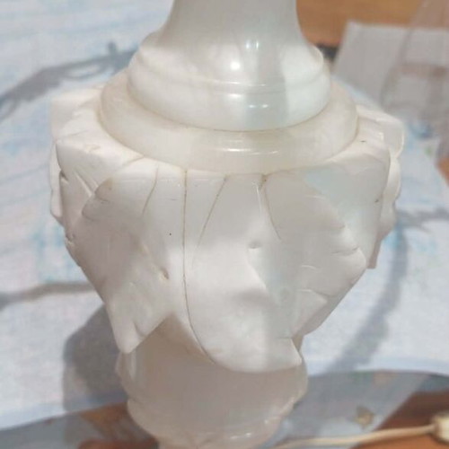 Vintage table lamps set of two, alabaster, brass and crystal