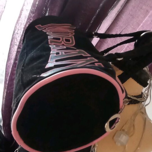 Morgan hand bag like new, corduroy black and pink
