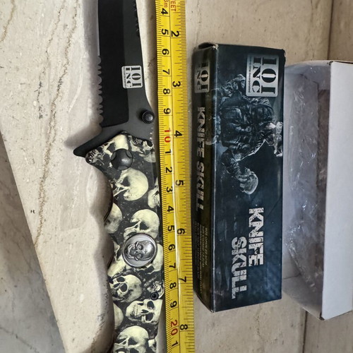 101 INC Skull decorative knife with embossed skulls, vintage gothic decor