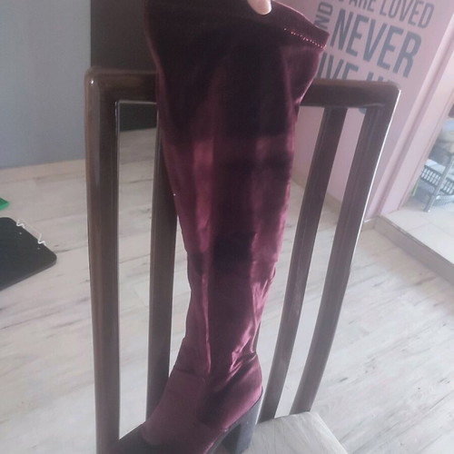 Over-the-knee boots used, velvet, size 39, red