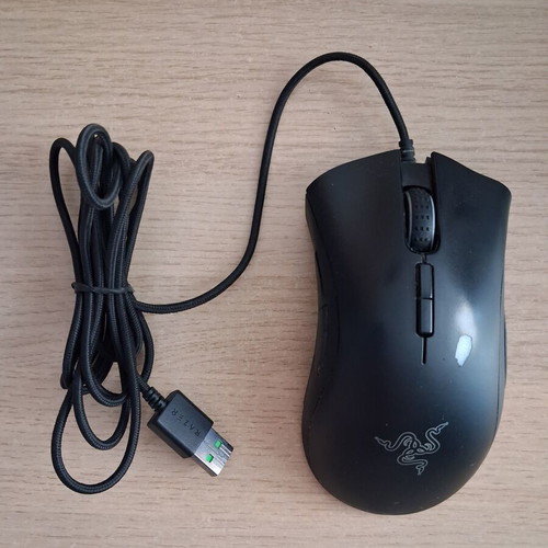 Razer Deathadder Elite mouse used, wired, black with customizable logo