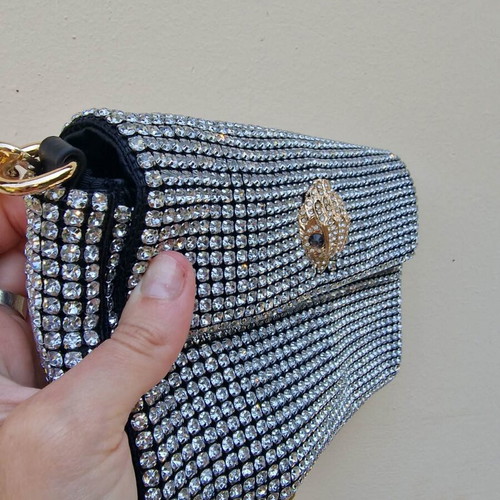 Kurt Geiger women's shoulder bag with chain and rhinestones, silver