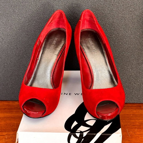 Peep toe Nine West shoes used, red suede, size 40.5