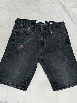 Pull & Bear jean shorts, dark grey black, size S, ripped design