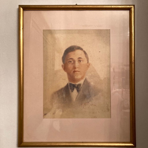 Portrait of a man used by Spyridon Prosalentis with wooden gold frame