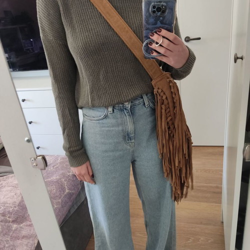 Pull & Bear leather crossbody bag with tassel fringe like new, beige brown