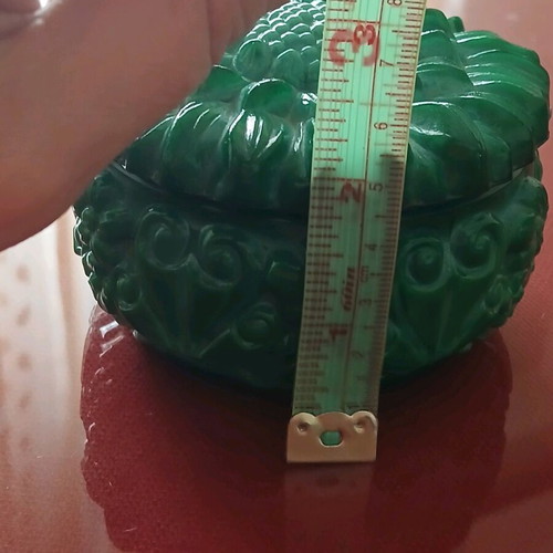 Czech glass malachite powder box like new