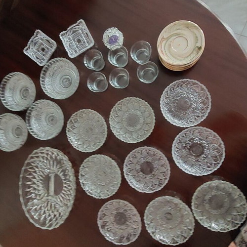 Vintage dessert plates, bowls, nut dish, candle holders set of 29 like new