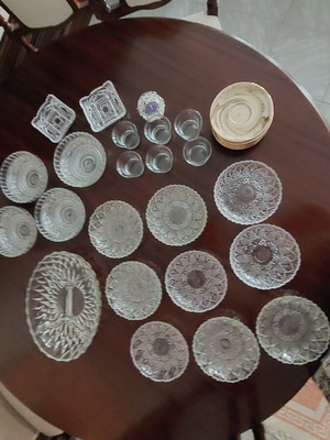 Vintage dessert plates, bowls, nut dish, candle holders set of 29 like new