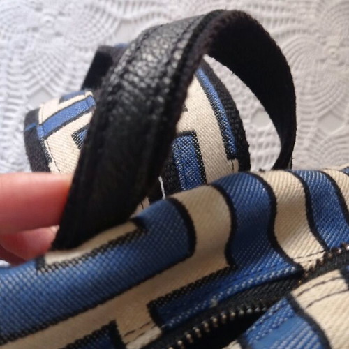 EL BAGS backpack like new, canvas with leather details, blue-white