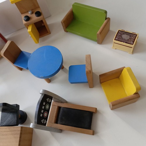 ELC Wooden Dollhouse Furniture Set used