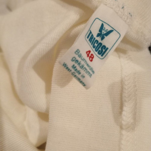 Tricosi vintage 1980s long sleeveless blouse, made in West Germany, white cotton