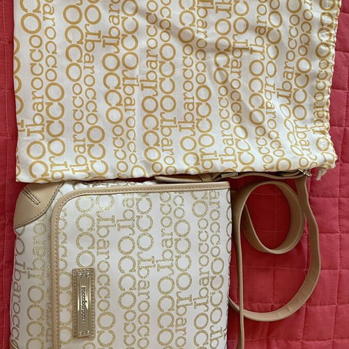 Rocco Barocco crossbody bag beige with gold logo, like new