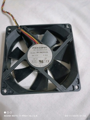 Foxconn PV902512L computer fan used, DC Brushless
