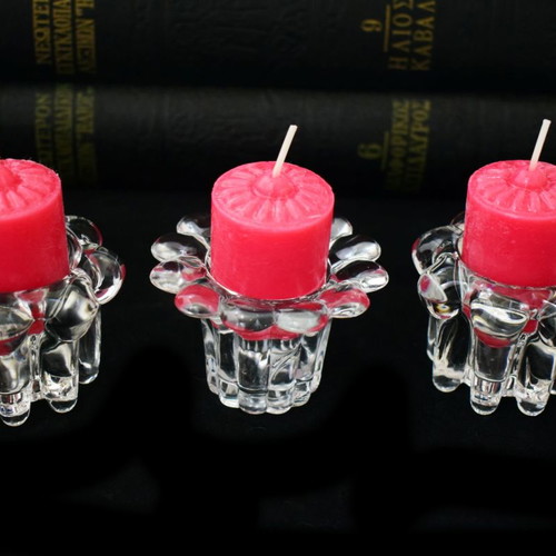 Set of 3 candlesticks used, heavy transparent glass