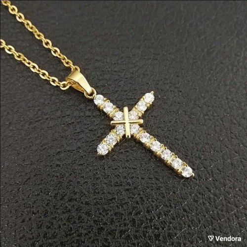 Stainless steel women's cross with zircons and 60 cm chain new