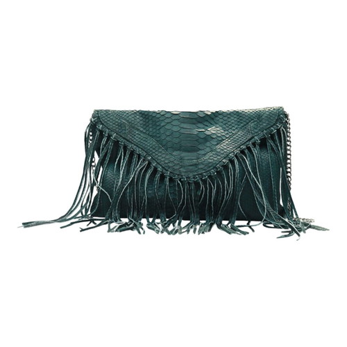 Wings shoulder bag green python leather with fringes used