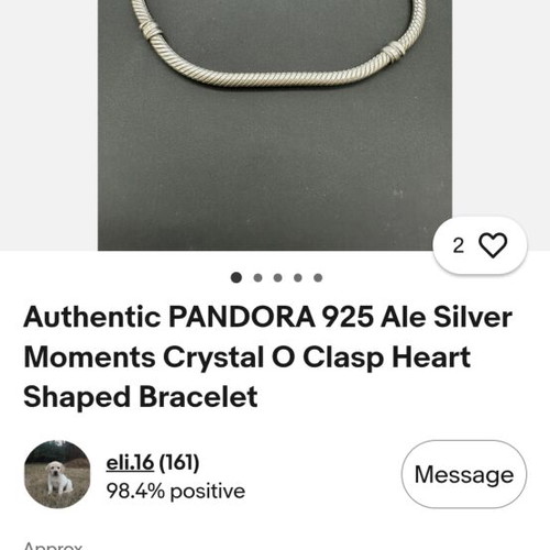 Pandora bracelet 17.5 cm with heart pave clasp and zircon stones