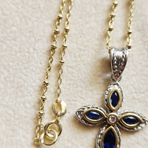 Silver Cross 925 with gold accents and gold-plated chain