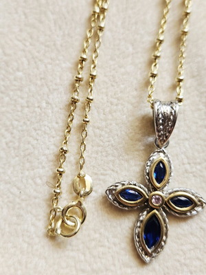 Silver Cross 925 with gold accents and gold-plated chain