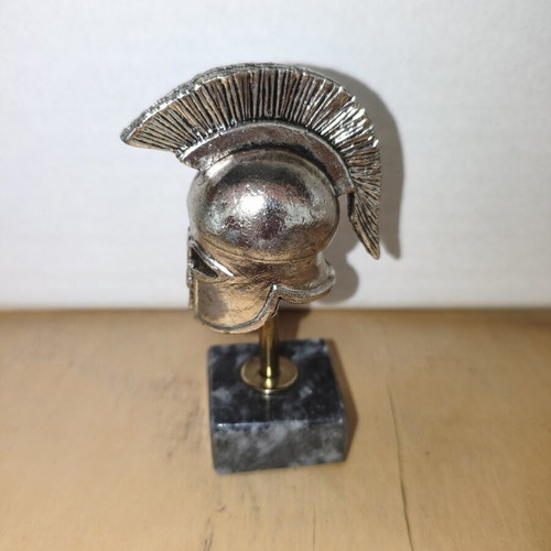 Metal miniature of ancient Greek helmet with marble base new