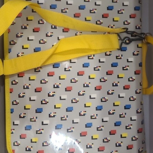 Vintage 1980s school bag with pixel pattern and girl figure
