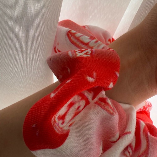 Handmade hair scrunchie new, white and red
