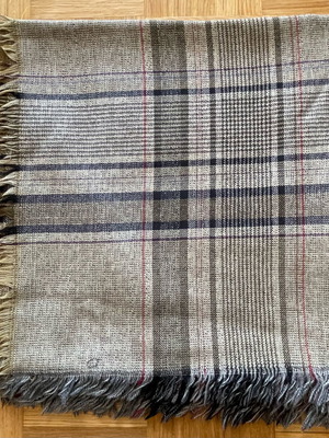 Classic grey plaid scarf used with fringe unisex